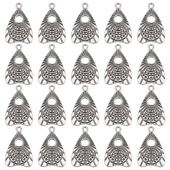 Tibetan Style Alloy Pendants, Talking Board Planchette Charm with All Seeing Eye, Thailand Sterling Silver Plated, 24.5x16x2mm, Hole: 2mm, 20pcs/box