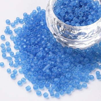 Glass Seed Beads, Frosted Colors, Round, Sky Blue, 3mm