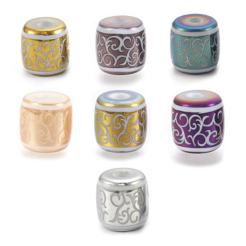 Electroplate Glass Beads, Barrel with Vine Pattern, Mixed Color, 12x11.5mm, Hole: 3mm, 100pcs/bag