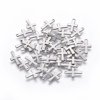 304 Stainless Steel Tiny Cross Charms, Stainless Steel Color, 12x7x1mm, Hole: 1.5mm