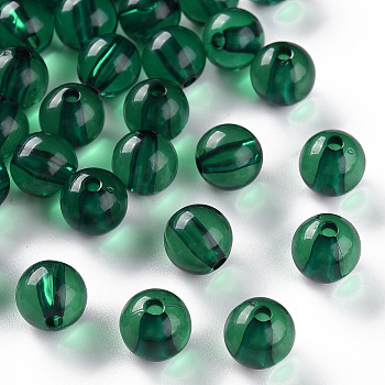 Transparent Acrylic Beads, Round, Dark Green, 10x9mm, Hole: 2mm