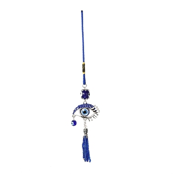 Car Hanging Alloy Glass Rhinestone Big Pendant Decorations, with Resin Beads, Polyester Cord, Iron Findings, Evil Eye, Antique Silver & Platinum, 235mm
