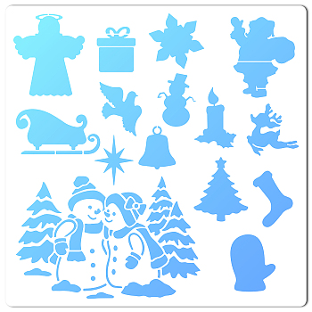 PET Plastic Hollow Out Drawing Painting Stencils Templates, Square, Creamy White, Snowman, 300x300mm