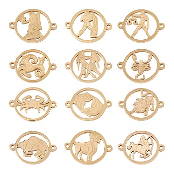 201 Stainless Steel Links connectors, Constellations, Flat Round, Golden, 1pc/constellation, 12pcs/set