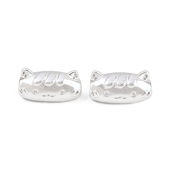 Brass Beads, Cat Shape, Silver, 6x11x6mm, Hole: 1.8mm