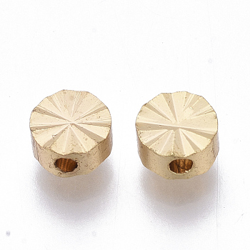 Brass Beads, Nickel Free, Flat Round, Textured, Real 18K Gold Plated, 5x3mm, Hole: 1.2mm