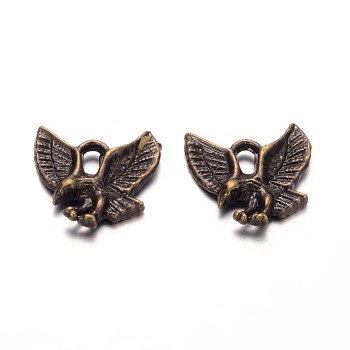 Tibetan Style Alloy Pendants, Cadmium Free & Nickel Free & Lead Free, Eagle/Hawk Charm, Antique Bronze, 13x13x2mm, Hole: 2mm