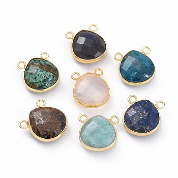 Natural Mixed Stone Charms, with Golden Plated Brass Findings, Faceted, Teardrop, 15~16x14~14.5x6mm, Hole: 1.8mm