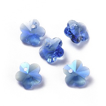 Glass Rhinestone Charms, Faceted, Plum Blossom, Sapphire, 7.5x8x4.5mm, Hole: 1mm