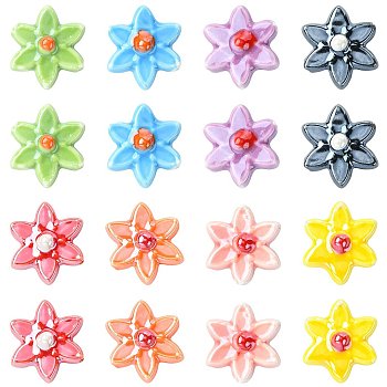 24Pcs 8 Colors Handmade Porcelain Beads, Flower, Bright Glazed Porcelain, Mixed Color, 16.5~17.5x15.5~16x6.5~7.5mm, Hole: 1.4~1.8mm, 3pcs/color