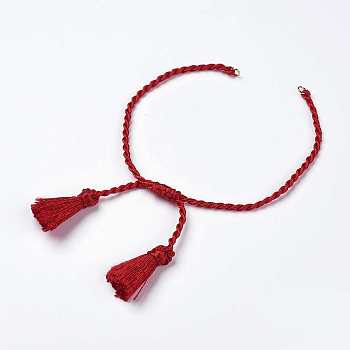 Polyester DIY Braided Bracelet Making, with Tassel, FireBrick, 10-7/8 inch(275mm), 2mm, Hole: 2mm, Tassels: 23x6mm