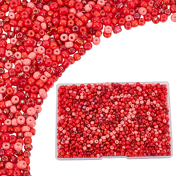 150G Opaque & Transparent Inside Colours Glass Seed Beads, Round Hole, Round, Red, 6/0, 4mm, Hole: 1.4~1.5mm