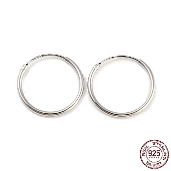 Rhodium Plated 925 Sterling Silver Huggie Hoop Earring Findings, with S925 Stamp, Real Platinum Plated, 18x1.2mm