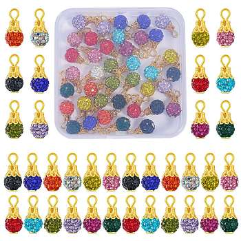 48Pcs 12 Colors Handmade Polymer Clay Rhinestone Pendants, Teardrop, with Golden Tone Iron Loop, Mixed Color, 16mm, Hole: 2.5mm, 4pcs/color