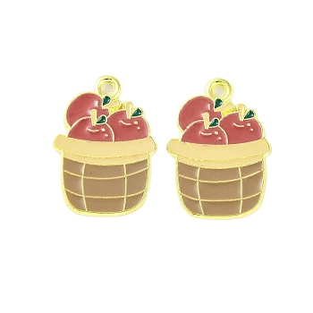 Golden Plated Alloy Enamel Pendants, Cadmium Free & Lead Free, Basket with Apples Charm, Indian Red, 21x15x1mm, Hole: 1.6mm