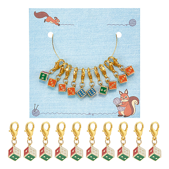 Alloy Enamel Pendant Stitch Markers, Crochet Leverback Hoop Charms, Locking Stitch Marker with Alloy Lobster Claw Clasps, Dice, Mixed Color, 2.5cm, 10pcs/set