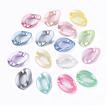 Opaque Acrylic Linking Rings, Quick Link Connectors, for Curb Chains Making, Pearlized, Twist, Mixed Color, 29x20x6mm, Inner Diameter: 8x16mm