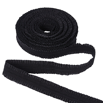 Polyester Ruffled Elastic Cord, Webbing Garment Sewing Accessories, Black, 22mm