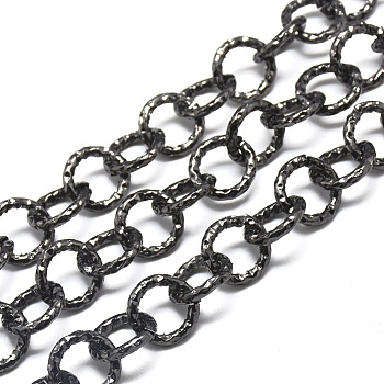 Aluminium Rolo Chains, Belcher Chain, Textured, with Spool, Unwelded, Gunmetal, 11.5x2mm, about 32.8 Feet(10m)/roll