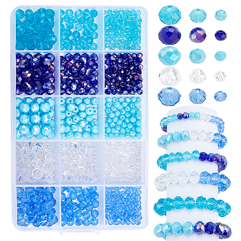 15 Styles Electroplate Glass Beads, Opaque Solid Color, AB Color Plated, Faceted, Rondelle, Mixed Color, 4~8x3~6mm, Hole: 0.4~1mm