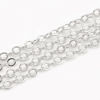 Brass Cable Chains, Soldered, Flat Oval, Lead Free & Nickel Free, Real Platinum Plated, 3.5x3x0.4mm