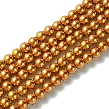 Grade A Glass Pearl Beads, Pearlized, Round, Sandy Brown, 4mm, Hole: 0.7~1.1mm, about 100pcs/Strand, 16''(40.64cm)