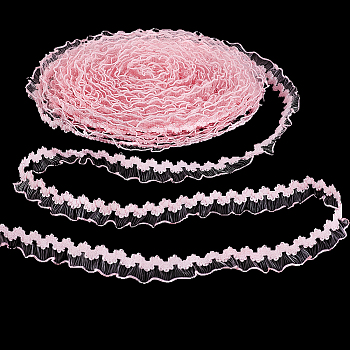 25M Polyester Elastic Lace Trim Ribbons, Garment Accessories, Pearl Pink, 5/8 inch(15mm)