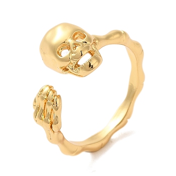304 Stainless Steel Open Cuff Rings, Jewely for Women, Real 18K Gold Plated, Skull, Inner Diameter: 16.8mm