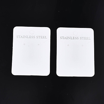 Cardboard Jewelry Display Cards, for Necklaces, Jewelry Hang Tags, Rectangle with Word Stainless Steel, White, 7.3x5.3x0.05cm