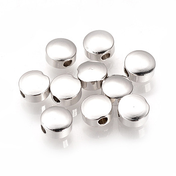 Brass Spacer Beads, Nickel Free, Real Platinum Plated, Flat Round, Real Platinum Plated, 5x3mm, Hole: 0.8~1mm
