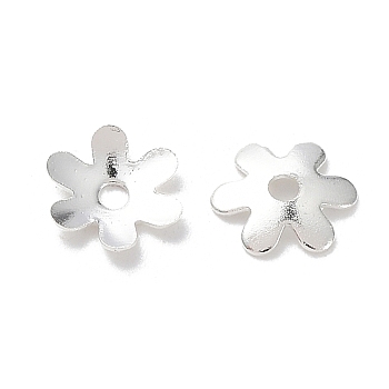 Brass Bead Caps, Cadmium Free & Lead Free, 6-Petal Flower, 925 Sterling Silver Plated, 6x5.5x1mm, Hole: 1.2mm