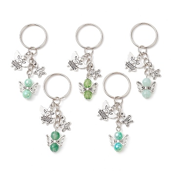 Acrylic Keychains, with Tibetan Style Alloy Pendants and Iron Split Key Rings, Angel, Mixed Color, 75mm
