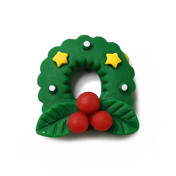 Christmas Theme Opaque Resin Cabochons, Christmas Wreath Pattern, 22x22x8.5mm