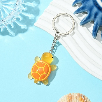 Tortoise Resin Keychain, with Platinum Iron Rings, PeachPuff, 10.6cm