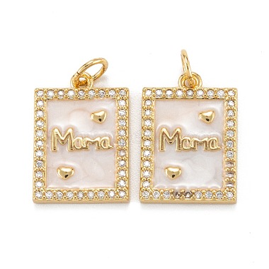 Real 18K Gold Plated Creamy White Rectangle Brass+Cubic Zirconia+Enamel Pendants