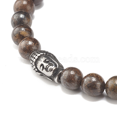 Round Natural Gemstone Braided Bead Bracelet with Buddha Head(BJEW-JB07640)-5