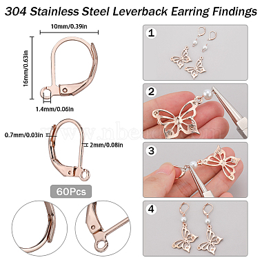 Sunnyclue 60 pièces 304 boucles d'oreilles à levier en acier inoxydable(STAS-SC0006-44)-2