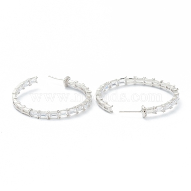 Brass Micro Pave Clear Cubic Zirconia Half Hoop Earrings(EJEW-A058-01P)-2