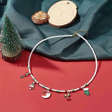 Christmas Tree & Candy Cane & Moon & Deer Alloy Pendant Necklace(NJEW-JN04301)-5