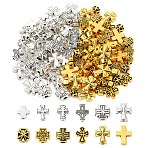 120Pcs 12 Styles Tibetan Style Zinc Alloy Beads, Cross, Mixed Color, 7~15x6.5~12x3~4mm, Hole: 1.2~2mm, 10pcs/style(FIND-YW0011-84)