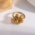 Stainless Steel Round Beads Finger Rings, Elegant Retro Design Statement Rings for Women, Real 18K Gold Plated, 6mm, US Size 7 3/4(17.9mm)(BC9848-1)