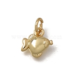Brass Charms, Fish Charms, Lead Free & Cadmium Free, Real 18K Gold Plated, 9.5x10x2mm, Hole: 3mm(KK-C262-37G)