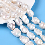 Natural Baroque Pearl Keshi Pearl Beads Strands, Cultured Freshwater Pearl, Nuggets, Seashell Color, 17~51x12~20x9~15mm, Hole: 0.7mm, about 15~21pcs/strand, 15.75~16.54 inch(40~42cm)(PEAR-S019-05E)