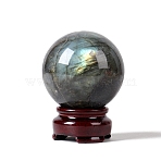 Natural Labradorite Sphere Ornament, Crystal Healing Ball Display Decorations with Base, for Home Decoration, 48~55mm(PW-WG15772-01)