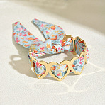 Floral Fabric Iron Cuff Bangles for Women, Golden, Heart, Inner Diameter: 2.36 inch(6cm)(FS-WG41D7B-02)