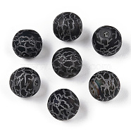 Electroplate Glass Beads, Frosted, Round with Pattern, Black, 8~8.5mm, Hole: 1.5mm(EGLA-S178-03A)