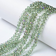 Electroplate Transparent Glass Beads Strands, Half Rainbow Plated, Faceted, Rondelle, Dark Sea Green, 6x5mm, Hole: 1mm, about 85~88pcs/strand, 16.1~16.5 inch(41~42cm)(EGLA-A034-T6mm-F18)