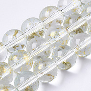 Transparent Spray Painted Glass Bead Strands, with Golden Foil, Round, Clear, 10~11mm, Hole: 1.4~1.6mm, about 39~42pcs/Strand, 14.84 inch~15.27 inch(37.7~38.8cm)(X-GLAA-N035-03D-B09)