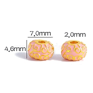 Brass Enamel Beads, Golden, Rondelle with Auspicious Clouds, Pink, 7x4.6mm, Hole: 2mm(PW-WG41839-02)
