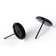 Spray Painted Brass Stud Earring Settings, with Iron Pins, Black, Tray: 10mm, 12mm, Pin: 0.8mm(X-MAK-R006-02)